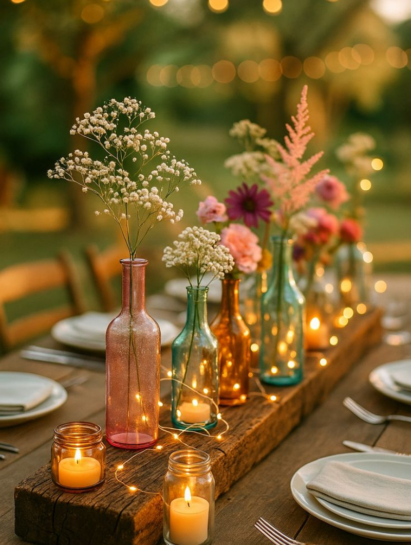 Photophores DIY mariage colorés Miroir de bienvenue