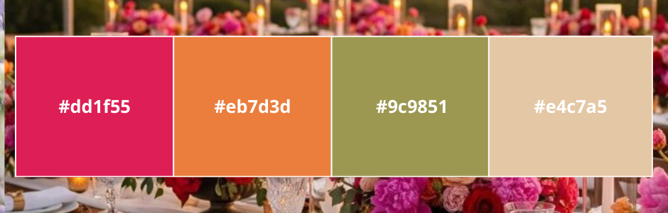 mood board couleur mariage orange & fuchsia